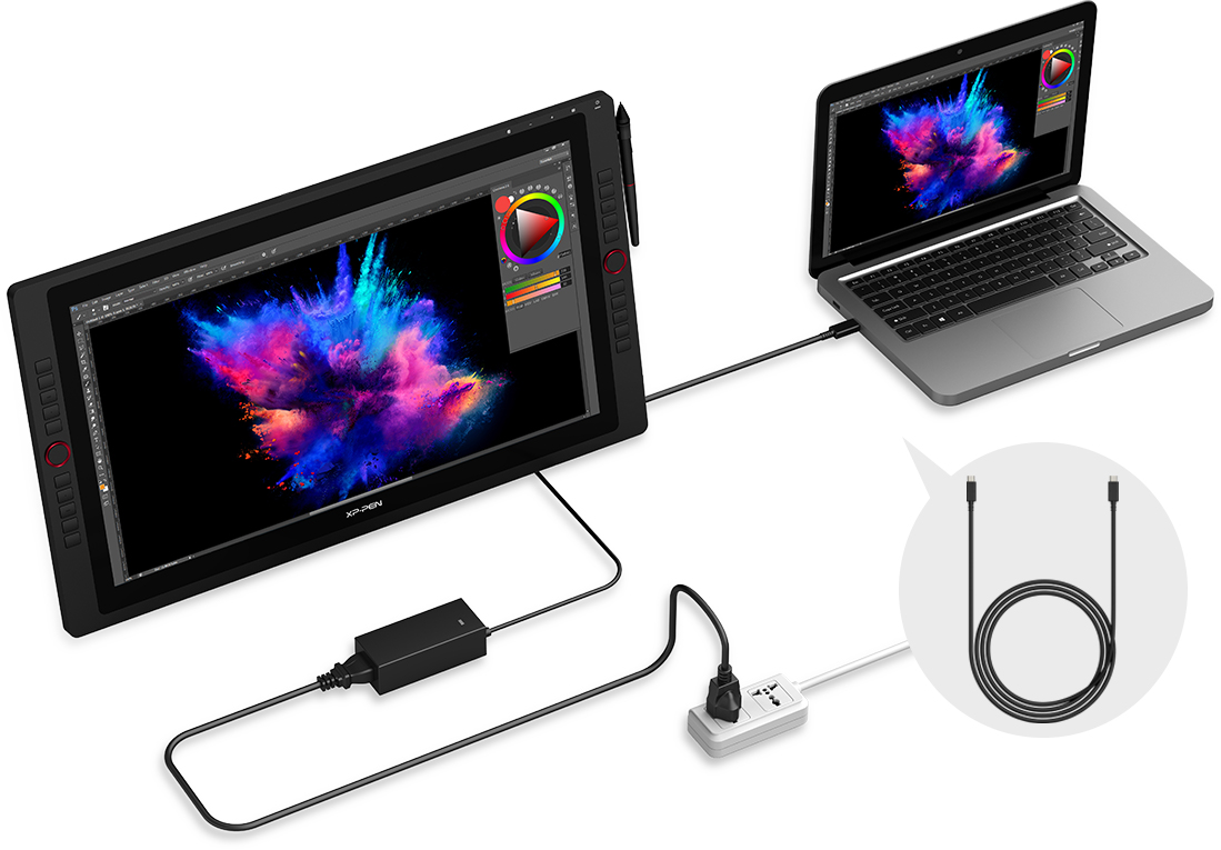 tablette graphique écran XP-Pen Artist 24 Pro prend en charge une connexion de USB-C à USB-C