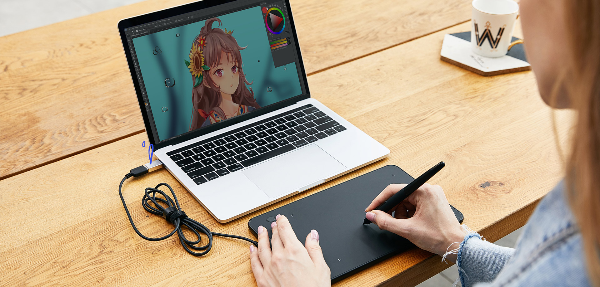  XP-Pen Deco mini7 prend en charge une connexion USB-C vers USB-C