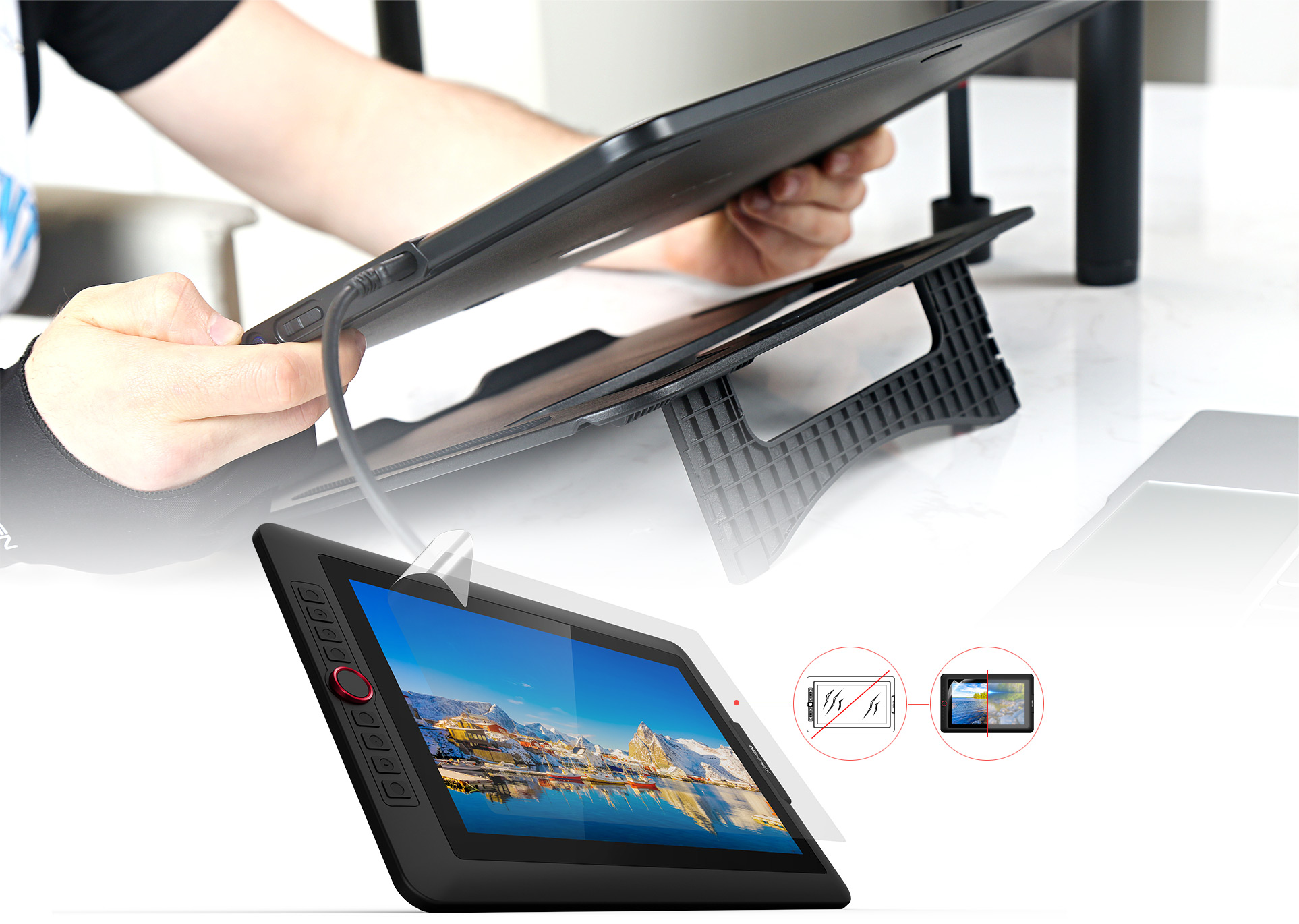 tablette graphique écran XP-Pen Artist 15.6 Pro avec support portable et un film protecteur