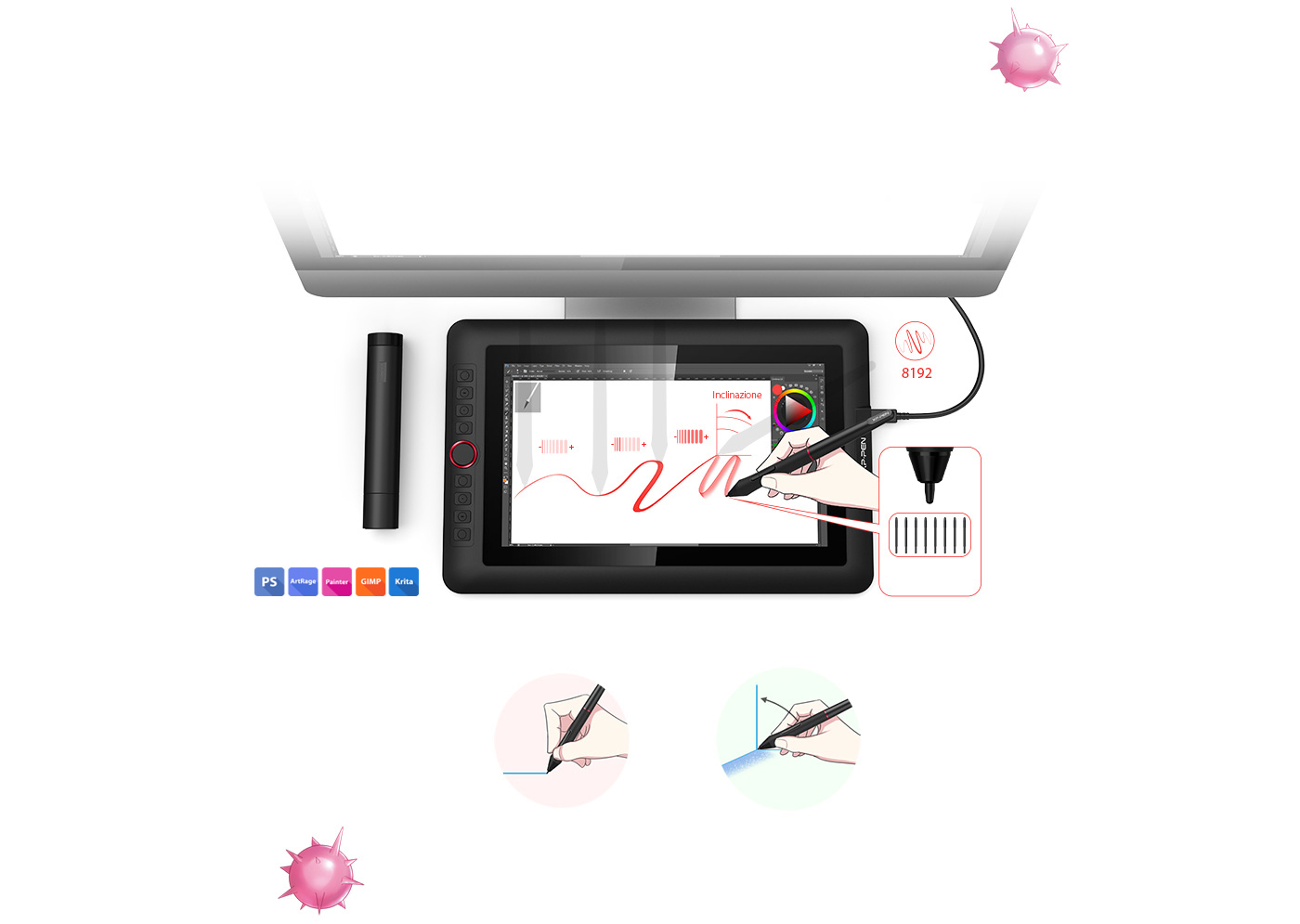 XP-Pen Artist 13.3 Pro tablette Dessin écran support d'inclinaison naturelle