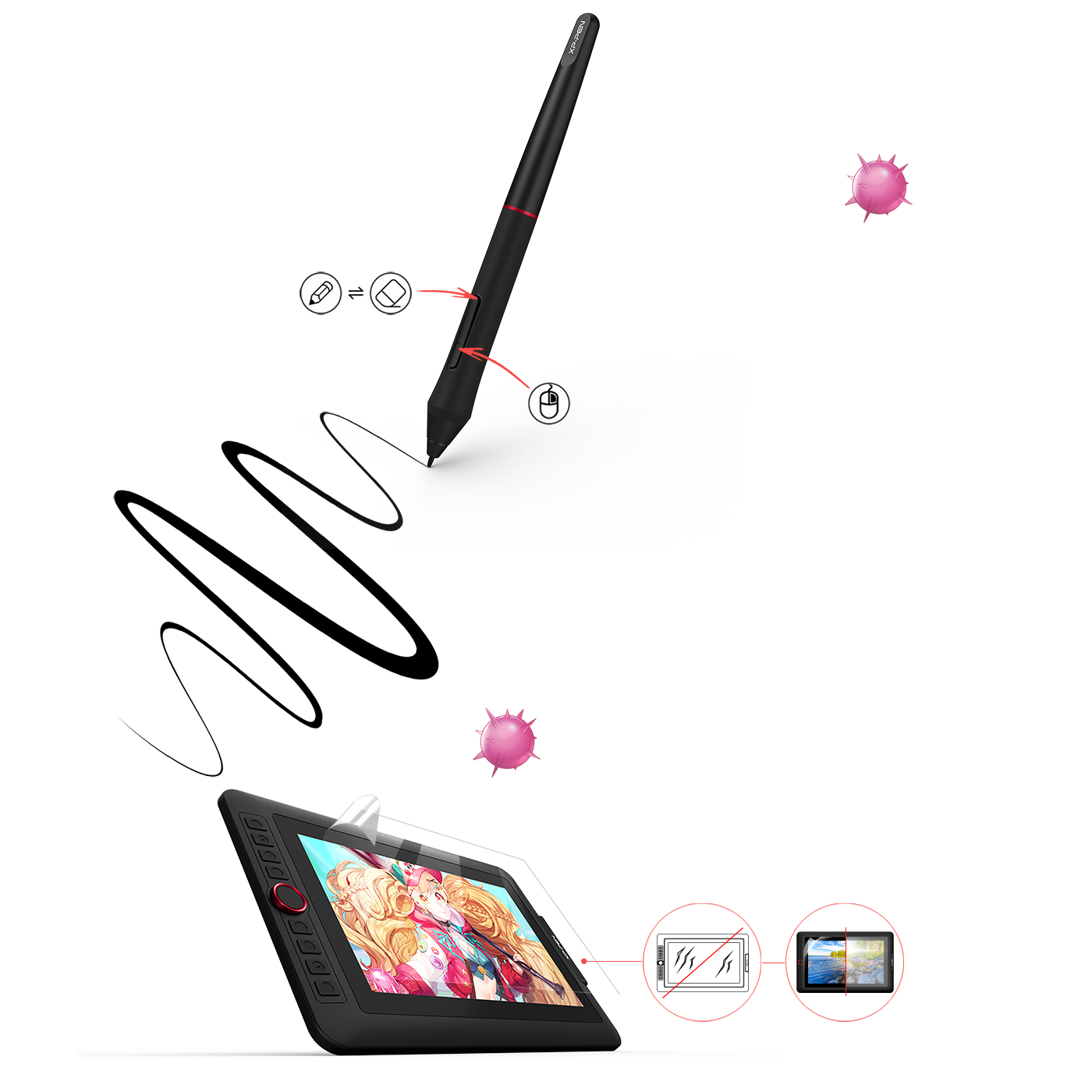 XP-Pen Artist 13.3 Pro tablette écran avec 8192 niveaux de sensibilité à la pression