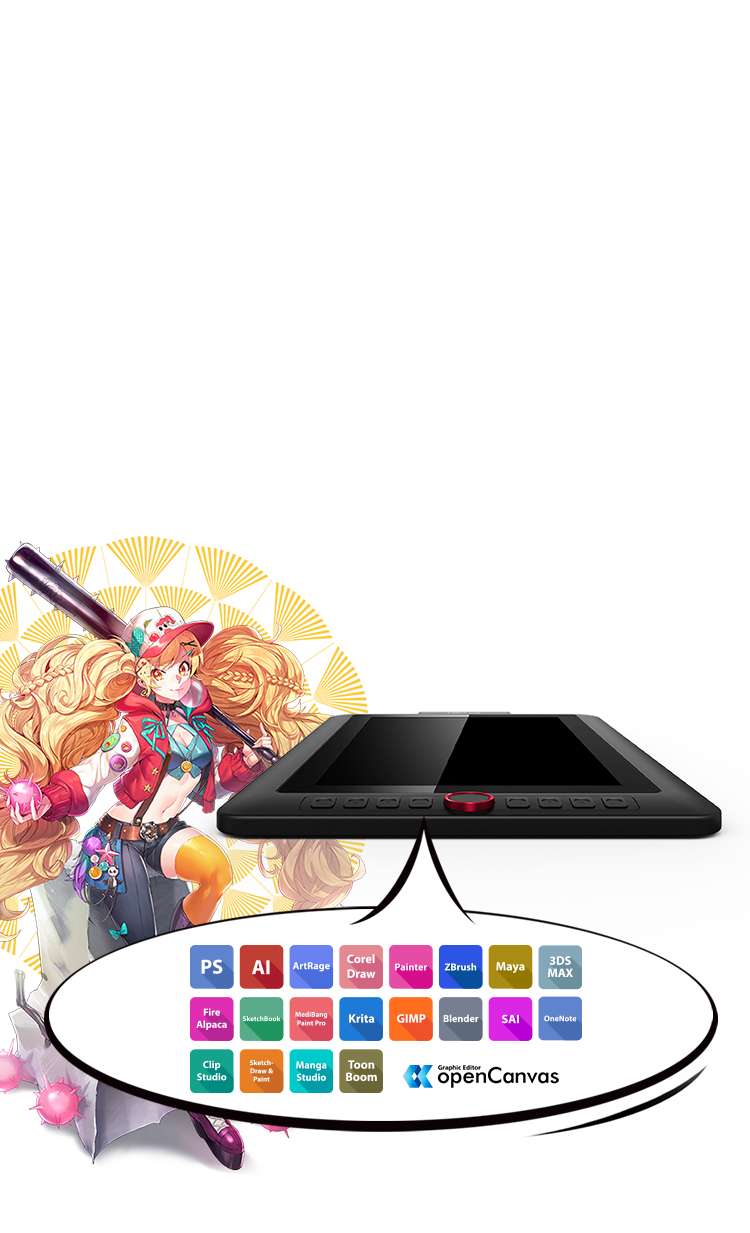 XP-Pen Artist 13.3 Pro tablette avec 1 cadran rouge et 8 boutons personnalisables