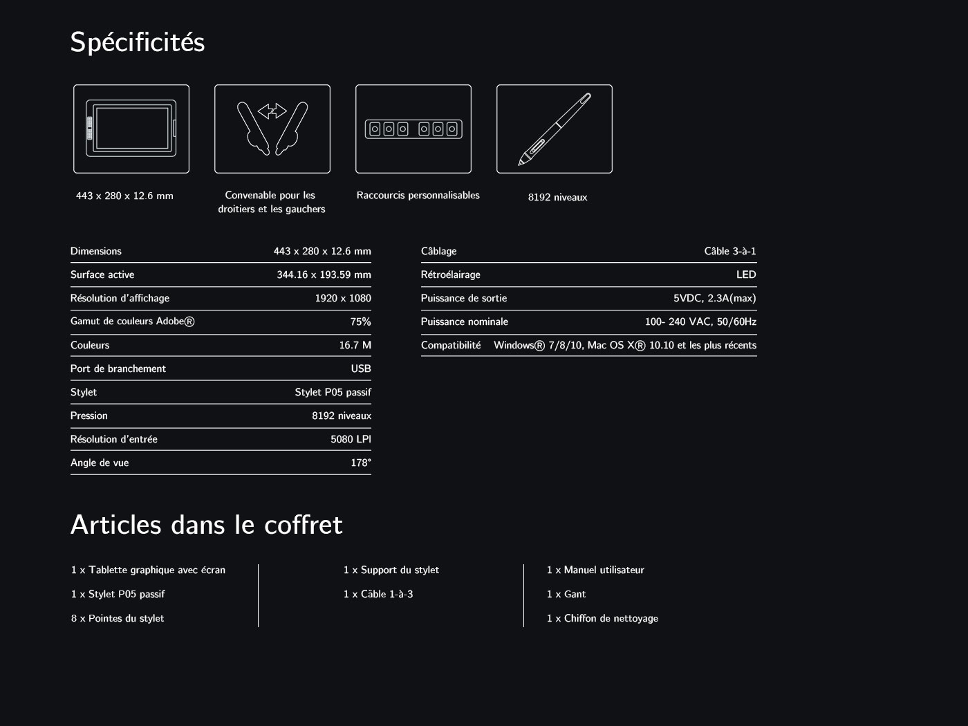 Spécification et Articles du tablette graphique avec écran XP-Pen Artist 15.6