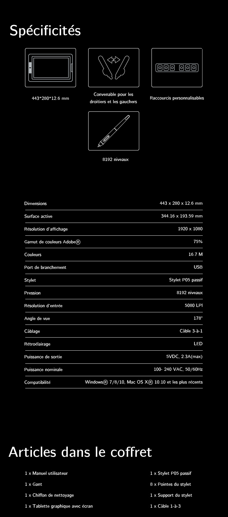 Spécification et Articles du tablette graphique avec écran XP-Pen Artist 15.6
