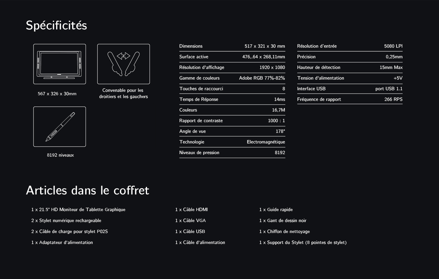 Spécification et Articles du tablette graphique avec écran XP-Pen Artist 22E Pro