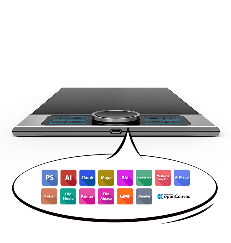 tablette graphique dessin XP-Pen Deco Pro comprend 8 touches de raccourci réactives