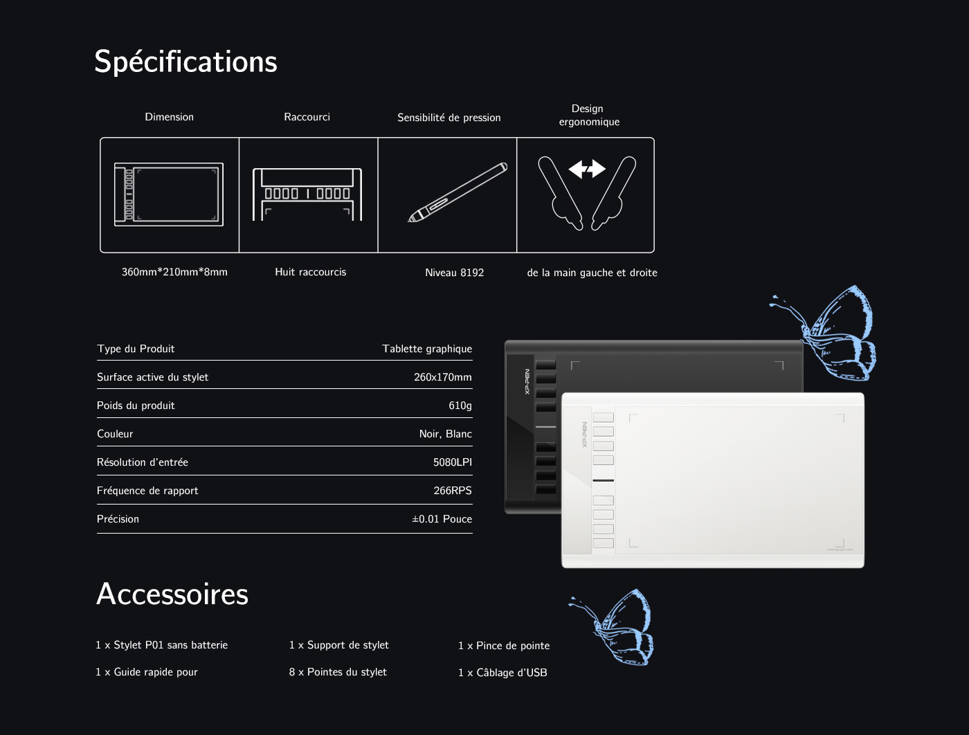 Spécification et Accessoires du tablette graphique OSU XP-Pen Star 03 V2