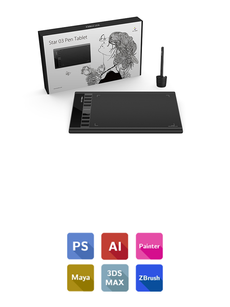 XP-Pen Star 03 V2 tablette graphique Compatible avec Windows Mac OS et logiciels de dessin